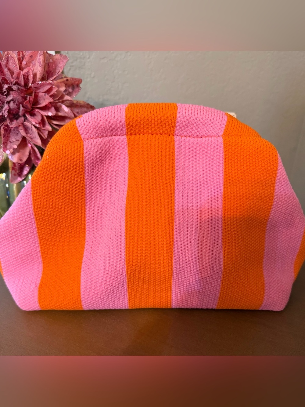 Striped Pink & Orange Cosmetic Pouch